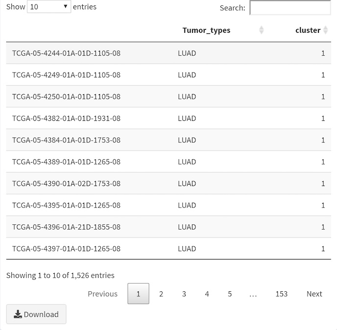 screenshot of clustering analysis output